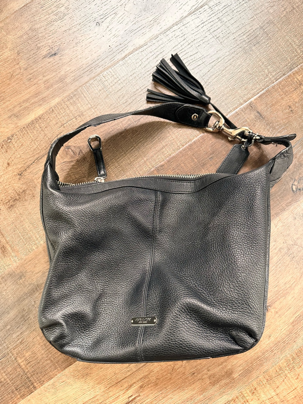 Coach Black Pebbled Leather Hobo with Tassel Accent